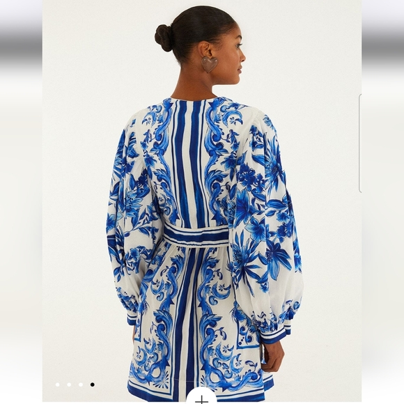 FARM Rio White Tunic Dress with Blue Floral Print - Picture 4 of 7